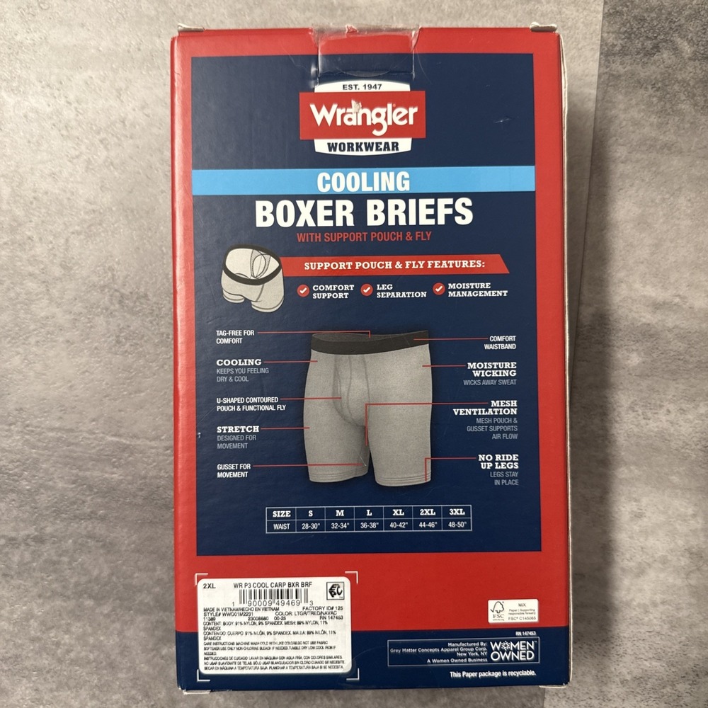 NEW! 3-PACK WRANGER COOLING MEN'S BOXER BRIEFS UNDERWEAR – MULTICOLORED 2XL - Picture 2 of 5